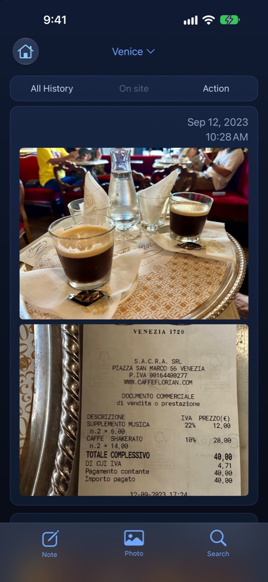 Large photos from a cafe in Venice, filed to that place